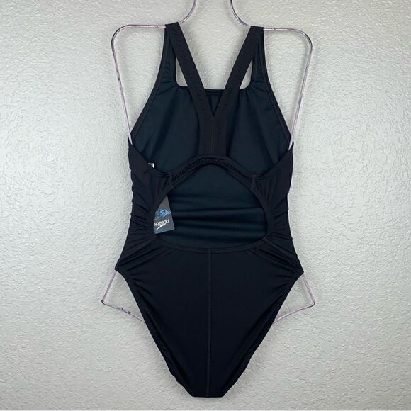 Speedo Womens Scoop Neck Solid Endurance+ One Piece Swimsuit Black 10/36 NWT - Picture 3 of 8